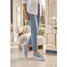 Miomia Kadın Mavi Kot Denim Taşlı Işıltılı Bağcıklı Rahat Günlük Sneaker