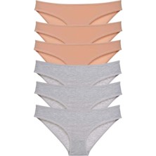 6 Adet Süper Eko Set Likralı Kadın Slip Külot Ten Gri