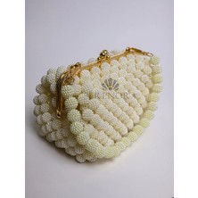 Serenora Kadın Beyaz El Yapımı Inci Çanta | Zincir ve Inci Askılı Mini Abiye Çanta 16X13 cm