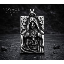 Voyage Accessory Paslanmaz Çelik Gotik Stil Kuru Kafa Detaylı Çift Taraflı Tapınakçı Şövalyesi Haç Kolye