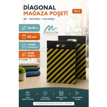 Merpak Ambalaj Siyah Çizgili Poşet No 2 Takviyeli Diagonal Poşet Mağaza Poşeti 26 x 38 cm 50'li