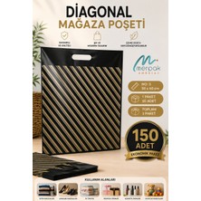 Çizgili Siyah Poşet (No 5) 150 Adet 50X60 cm Takviyeli Diagonal Poşet Mağaza Poşeti