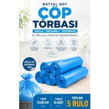Merpak Ambalaj Çöp Torbası Battal Boy 10'lu x 5 Rulo Mavi Çöp Poşeti 75X90 cm