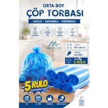 Merpak Ambalaj Çöp Torbası Orta Boy 20'li x 5 Rulo Mavi Çöp Poşeti 55X60 cm