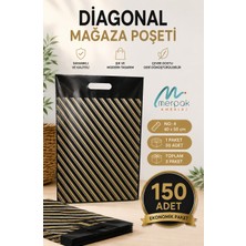 Çizgili Siyah Poşet (No 4) 150 Adet 40X50 cm Takviyeli Diagonal Poşet Mağaza Poşeti