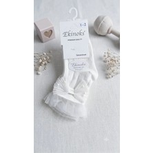 Ekinoks Socks 1-2 Yaş Dikişsiz Aksesuarlı Kız Bebek Çorabı (Beyaz Renk)