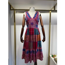Jasminurgancy Ithal Pembe Patchwork Tasarım Otantik Standart Beden Elbise