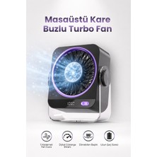 Seyutech Masaüstü Buzlu Soğutmalı Turbo Fan Taşınabilir Uzun Şarj Ömürlü Dijital Göstergeli 5 Kademeli Döner Başlıklı Vantilatör