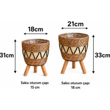 Hasır Saksı Ahşap Ayaklı 22CM - Zikzakkrem