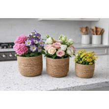 3lü Mini Saksı Seti - Doğal Hasır