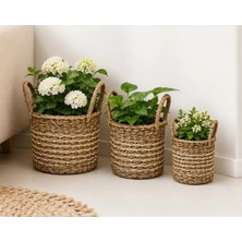 Hasır Saksı 3lü Set - Hasır-Koyuaçık-Örgü