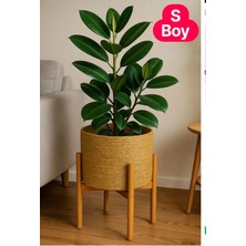 Hasır Saksı Bambu Standlı - 21CM