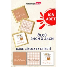 Netsango Erkek Bebek Kahve Bej Krem Isme Özel 3.4cm Kare Çikolata Etiketi 108 Adet