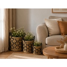 Hasır Saksı 3lü Set - Siyah-Hasır
