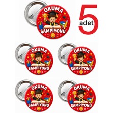 Okuma Şampiyonu Rozeti 5 Adet – 5,5 cm Iğneli Metal Yaka Rozeti – Okuma Bayramı ve Başarı Ödül Rozeti