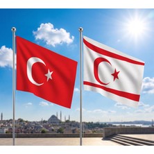 Punto Dizayn Kuzey Kıbrıs KKTC Bayrağı Bayrağı ve Alpaka Kumaş Türk Bayrağı 2'li Set 70x105cm