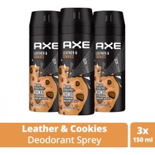 MiraLive 3 Adet Axe Erkek Sprey Deodorant Leather & Cookies 48 Saat Etkileyeci Koku 150 ml