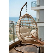 Demharis Tek Kişilik Rattan Gümbet Bahçe Salıncağı Minderli Balkon Salıncağı