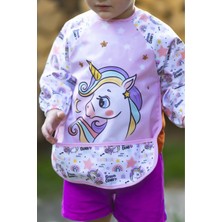Unicorn Desenli Sıvı Geçirmez Uzun Kollu Unisex Bebek Mama ve Aktivite Önlüğü 6-24 Ay