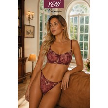 Valunor Floral Bordo Kadın İç Giyim Takımı Fantezi Dantelli Bralet & Tanga  Takım