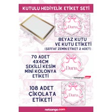 Netsango Pembe Fiyonk ve Fil Desen Çikolata Etiketi, Kolonya Etiketi Kutu Etiketi ve Kutu Seti