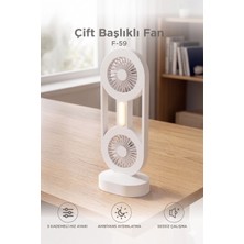 Başkenttekno Şarjlı Masaüstü Vantilatör Çift Başlıklı 1200 Mah Işıklı Taşınabilir Masa Fanı F59