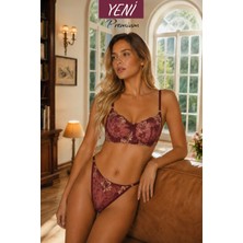 Valunor Floral Bordo Kadın İç Giyim Takımı Fantezi Dantelli Bralet & Tanga  Takım