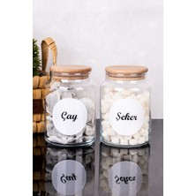 DNS Home 2'li Bambu Kapaklı Cam Kavanoz Çay & Şeker Saklama Kabı Etiketli Cam Kavanoz Seti 800 ml