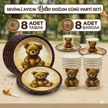 Çavuş E-Ticaret Sevimli Ayı Retro Temalı Doğum Günü Parti Seti Sevimli Ayıcık 8 Kişilik Tabak Bardak Seti