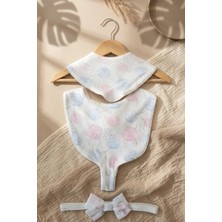 Aura Pastel Pointelle 3 Lü Bebek Seti - %100 Pamuklu Nefes Alan Örme Kumaş, Bandana Önlük, Çıtçıtlı Mama Önlüğü ve Fiyonk Saç Bandı