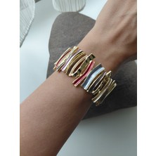 Lavante Butik Metal Vintage Mineli Lastikli Gold Bileklik Kadın Bileklik