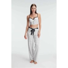 Bralet Sütyen Pamuklu Puantiye Desenli Desteksiz Dantel Detaylı Pijama Takımı