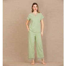 Mor AVM Closet Pamuklu Şık Tasarım Dantel Işlemeli Yeşil Kısa Kol Pijama Takımı