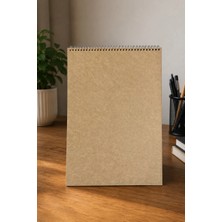 Z&R Craft A4 Kraft Defter - Düz Kraft Sayfalar - Düz Kraft Kapak - Şeffaf Spiral - 25 Yaprak 50 Sayfa