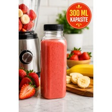 Medushop 300 ml Smoothie Şişesi Kapaklı Kare Pet Şişe Okul Beslenme Meyve Suyu Mama Kabı