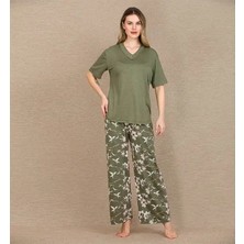 Mor AVM Closet Şık Tasarım Çiçek Desenli Yeşil Kısa Kol Viskon Pijama Takımı