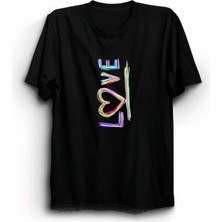 Oada 14 Şubat Sevgililer Günü Love Baskılı Oversize Bisiklet Yaka T-Shirt - Siyah