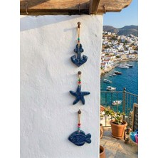 Fi Hediyelik Bodrum Mavisi Seramik Duvar Balkon Bahçe Teras Süsü Seti 3'lü Ege Temalı Çapa Deniz Yıldızı Balık Ev Dekorasyonu