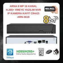 Grifin Soft Arna 8 Mp 16 Kanal H.265+ Xmeye Yazılım Nvr Ip Kamera Kayıt Cihazı ARN-3618