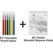 The Monarch Co Eğitici Çocuk Aktivite Seti: 6'lı Yıkanabilir Keçeli Kalem ve A5 Taşıtlar Silinebilir Boyama Kitabı