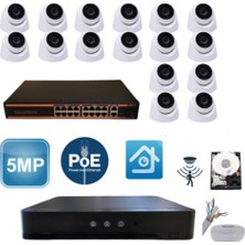 Grifin Soft Arna 5 Mp 16 Kameralı 3.6 mm Lens Full Hd 1 Tb HDD Dahil Ip Poe Güvenlik Kamera Seti - ST51611