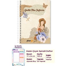 Plango Kadın ve Çiçek Spiralli Günlük Planlama Defteri - - 100 Sayfa - 17X24 Planlayıcı Defter