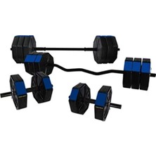 MarkEntegra 150 cm Düz Bar ve 120 cm Z Bar Dambıl Ağırlık Seti Mavi