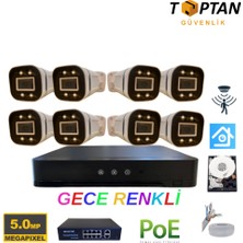 Grifin Soft 5mp 1440P Warm LED 8 Kameralı 500GB Harddisk Dahil Ip Poe Güvenlik Kamerası Seti - ST-58500W