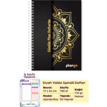 Plango Siyah Yaldız Spiralli Günlük Planlama Defteri - 100 Sayfa - 17X24 Planlayıcı Defter