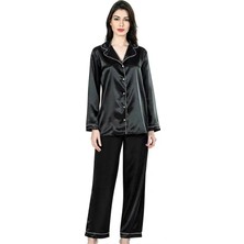 Siyah Ikili Saten Gecelik Pijama Takımı 7647