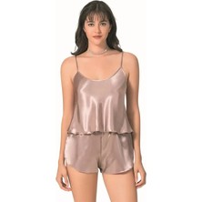 Vizon Saten Babydoll Şort Takımı