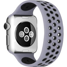 Kuzgun Ticaret Apple Watch 38MM Ayarlı Delikli Silikon Kordon (Saat Değildir) - Gri-Siyah