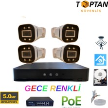 Grifin Soft 5mp 1440P Warm LED 4 Kameralı 250GB Harddisk Dahil Ip Poe Güvenlik Kamerası Seti - ST-54250W