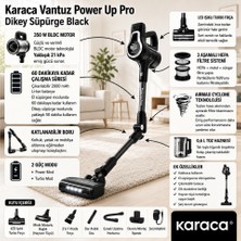 Karaca Üç Aşamalı Filtre ve Iki Farklı Güç Modu ile Vantuz Power Up Pro Dik Süpürge Black Chrome